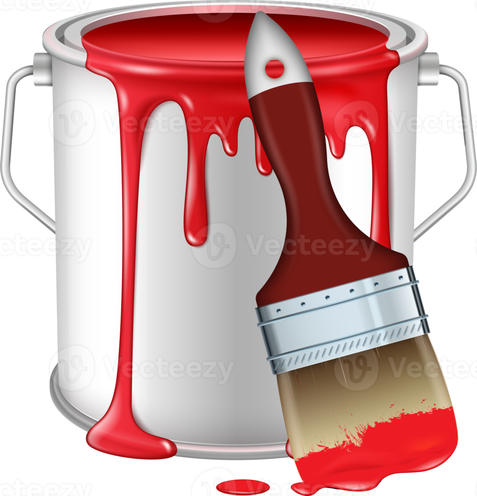 Opened red paint can and brush png