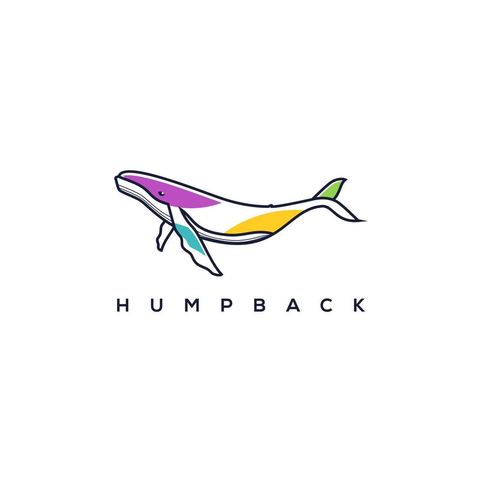 diseño de logotipo de vector de ballena jorobada, arte de línea