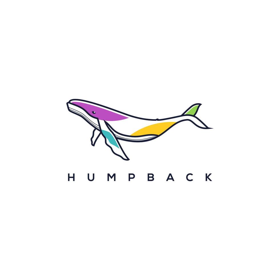 Humpback Whale vector logo design, line art