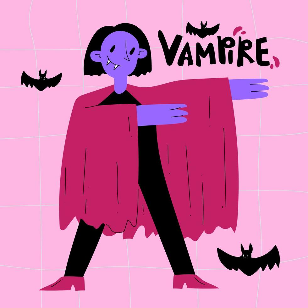 Hand drawn boy in a vampire costume for Halloween vector