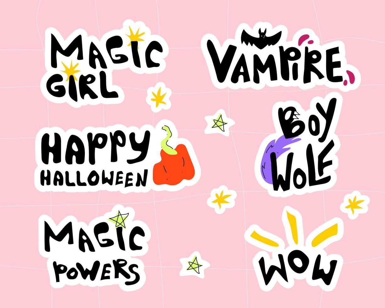 A set of Halloween stickers with lettering vector
