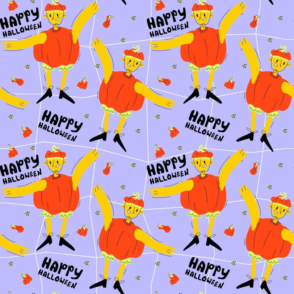 A cheerless pattern of a boy in a pumpkin costume for Halloween vector