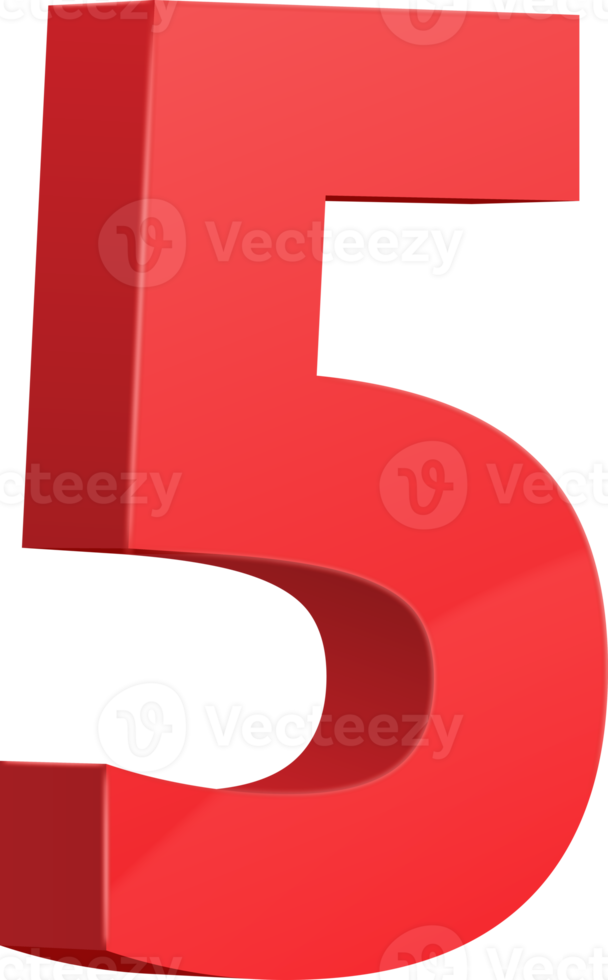 Red  3D glossy number five png
