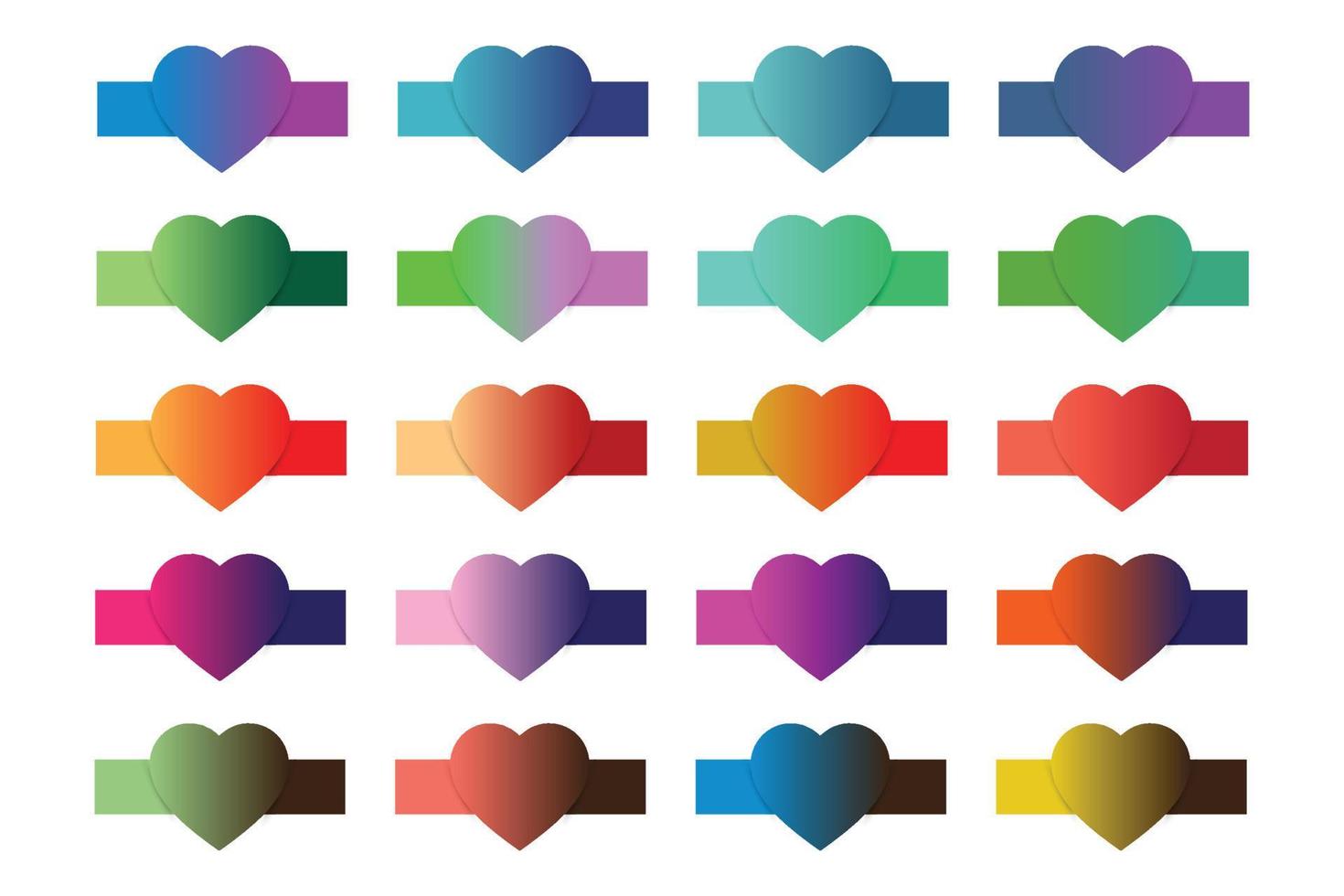 Gradient color palette set in love heart shape vector