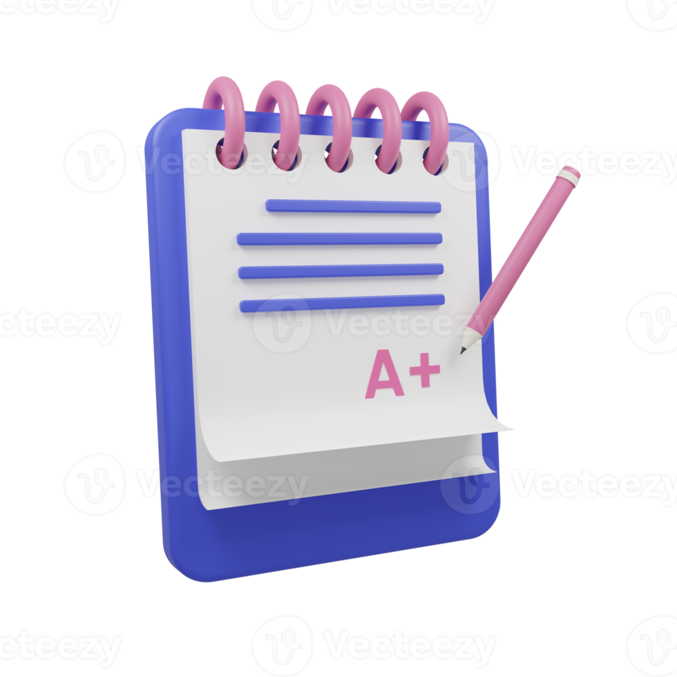 Grade A on Exam Paper 3D icon Illustration png