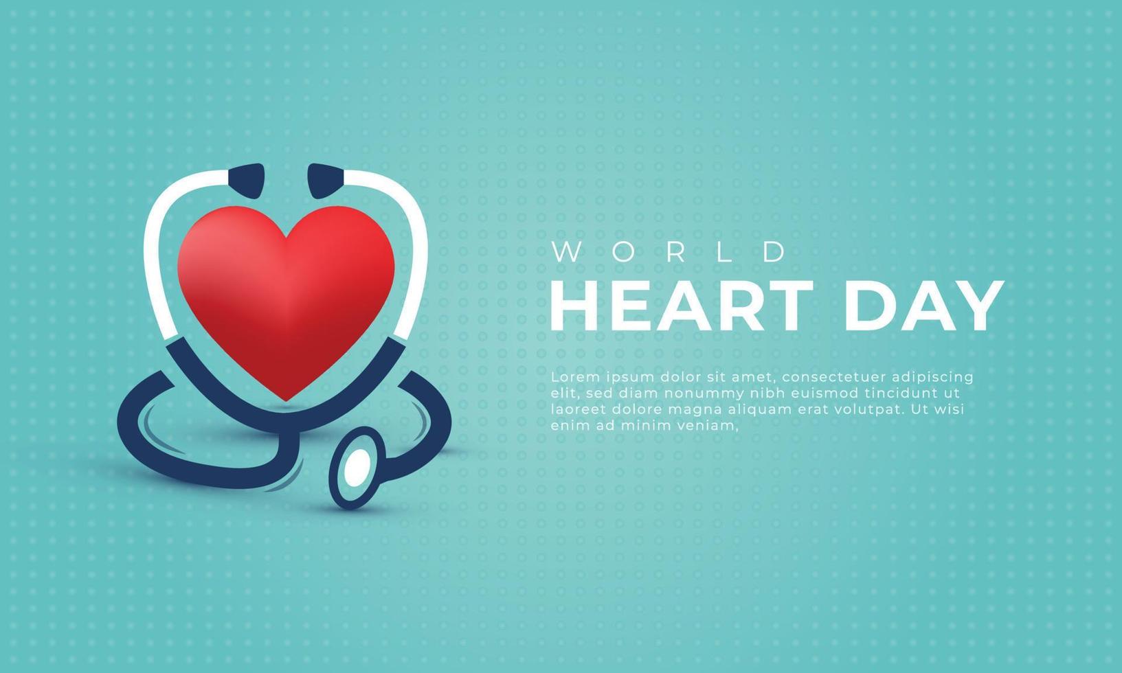 corazón de diseño plano con estetoscopio día mundial del corazón vector