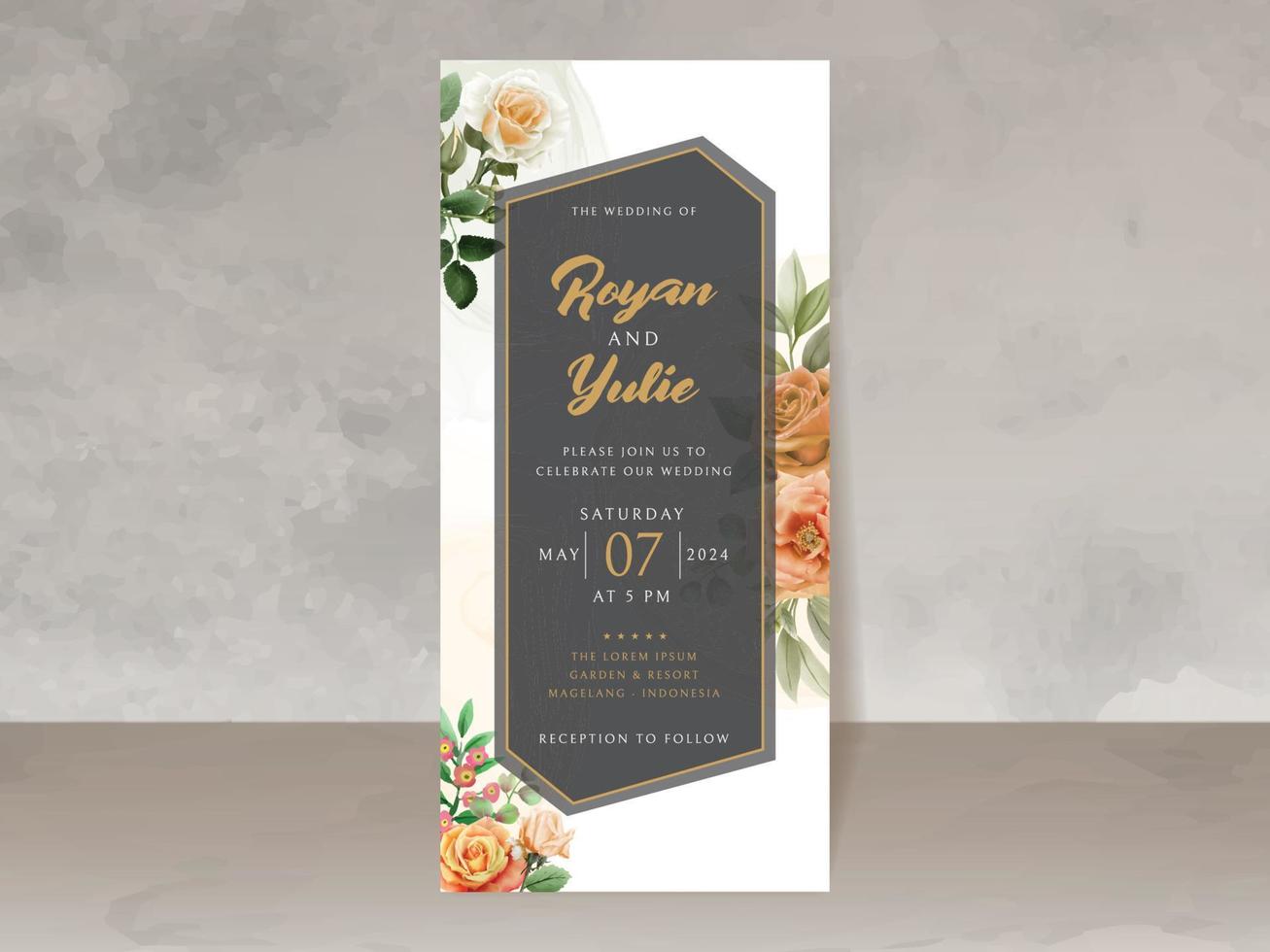 hermosa plantilla de tarjeta de invitación de boda con abeja melífera y diseño floral vector