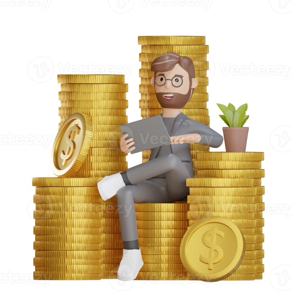 3d businessman character earning profit png