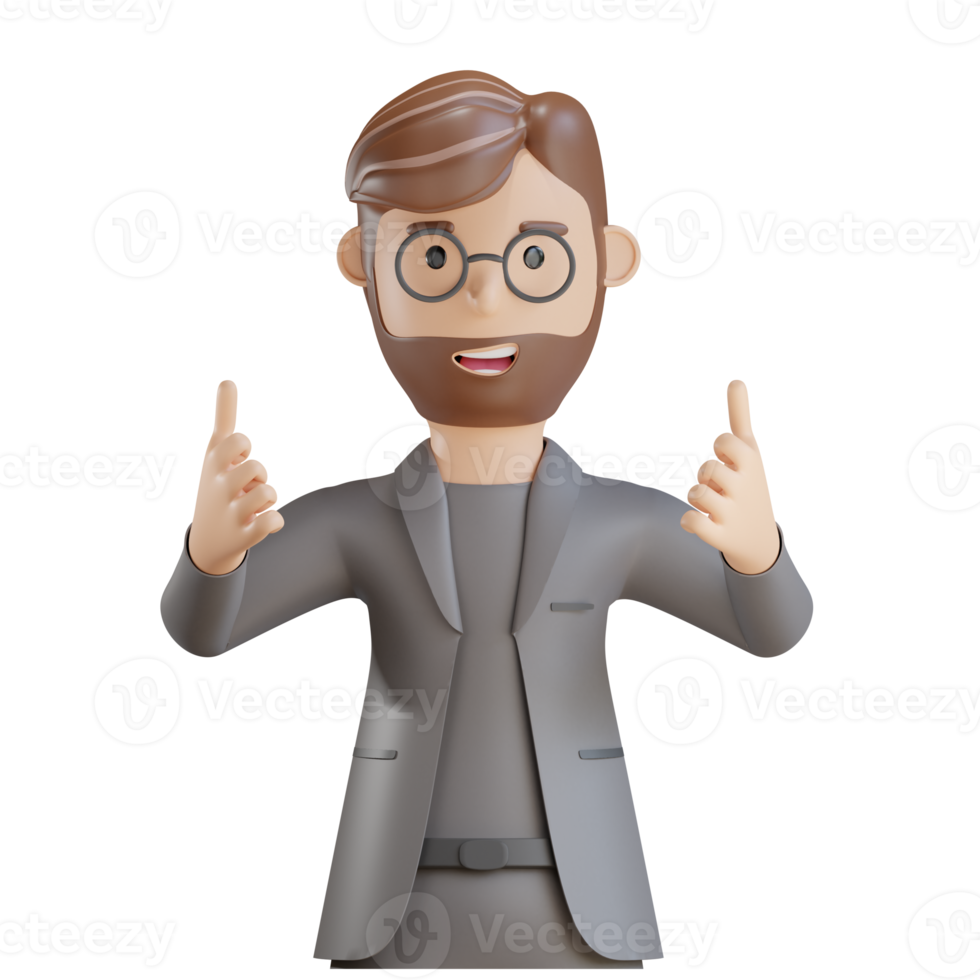 3d businessman character two thumbs up gesture png