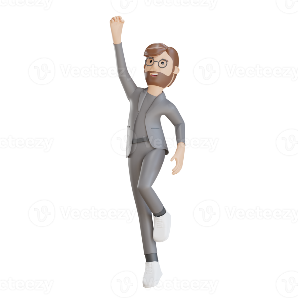 3d businessman character happy jumping png