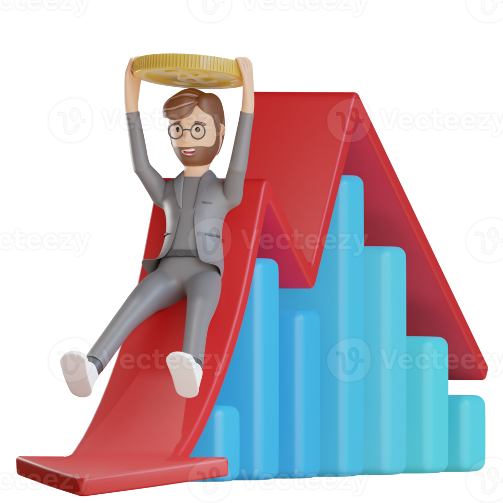 Le personnage d'homme d'affaires 3d a diminué les finances png