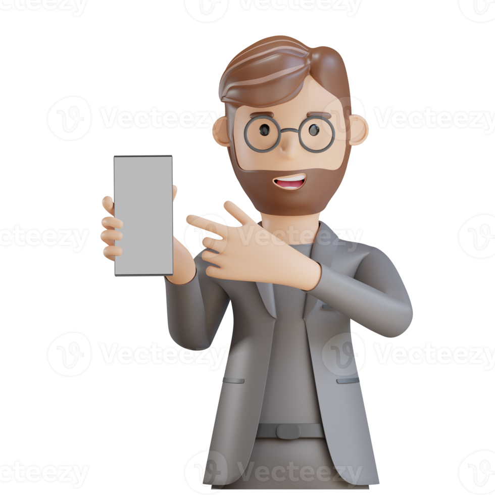 3d businessman character showing phone png