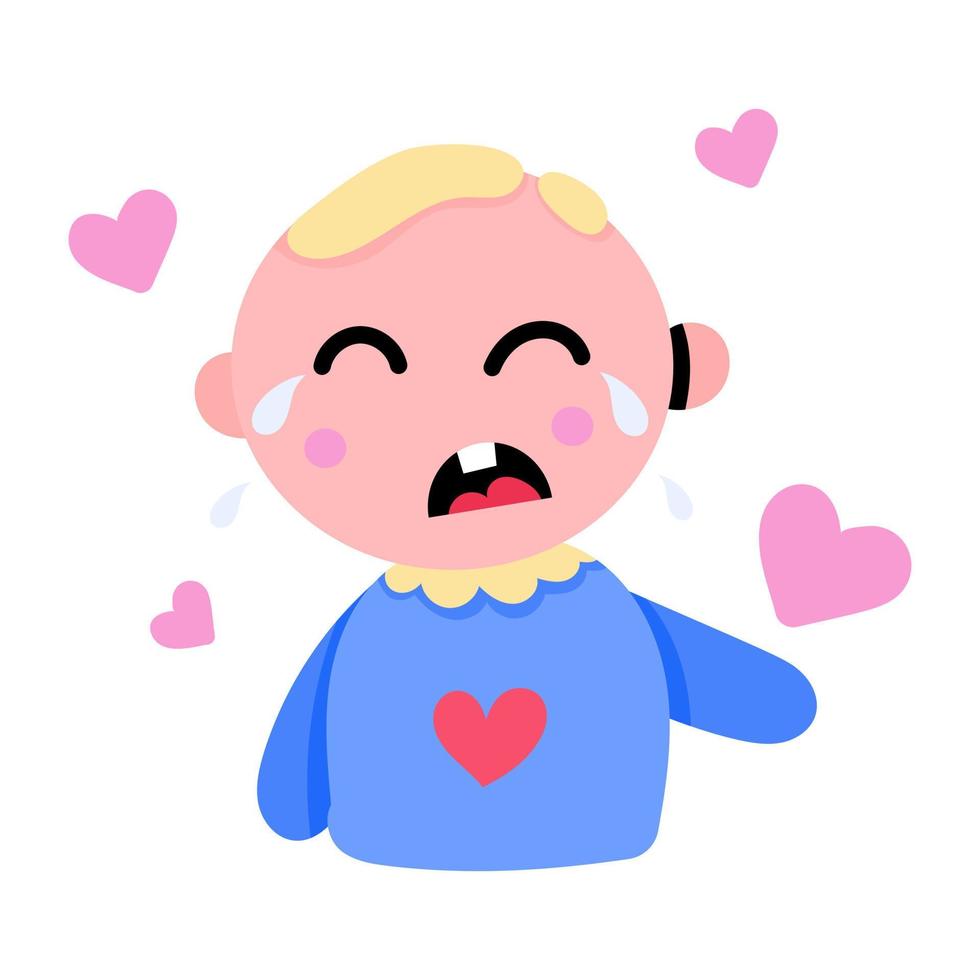 Crying baby sticker in flat style vector