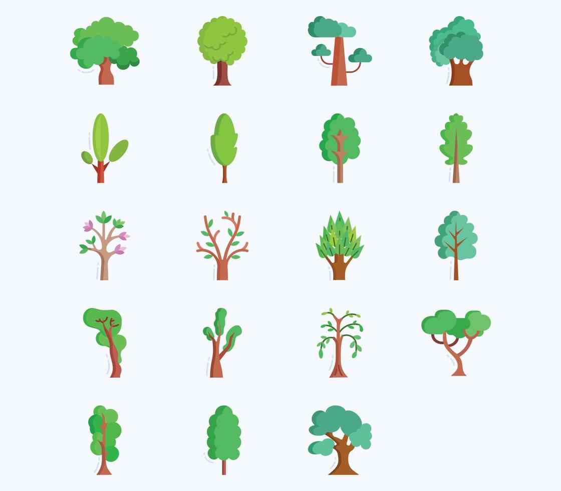 conjunto de iconos de árbol, vector de planta y naturaleza