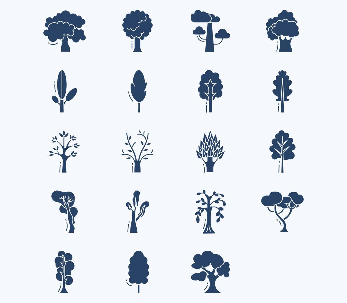 conjunto de iconos de árbol, vector de planta y naturaleza