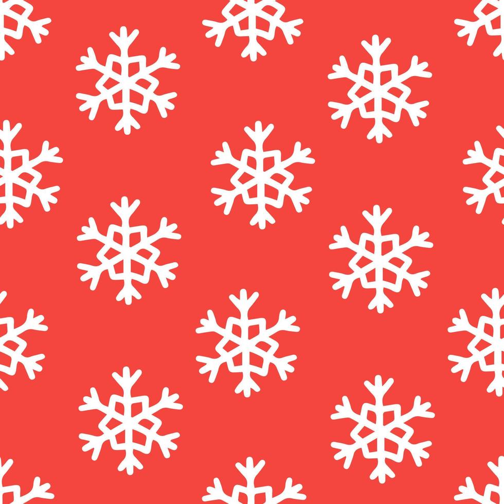 Snowflake simple seamless pattern. White snow on red background