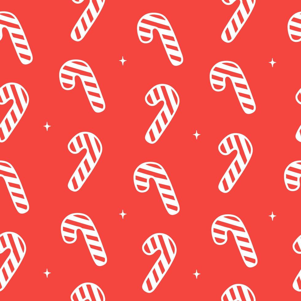 Seamless pattern with Christmas candy cane caramel. Red and white X-mas winter holiday background. Endless texture for gift wrap, wallpaper, web banner, wrapping paper and fabric pattern vector