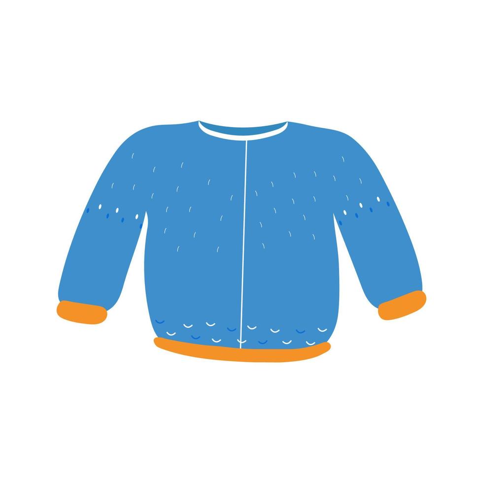 chaqueta azul o ícono de suéter con patrón. ropa dibujada a mano aislada sobre fondo blanco. estilo de dibujos animados ilustración vectorial vector