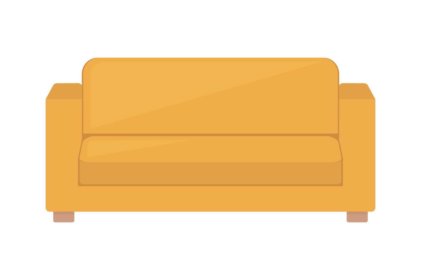 Sofa in flat style. Cozy couch in mustard color isolated on white background. Vector illustration