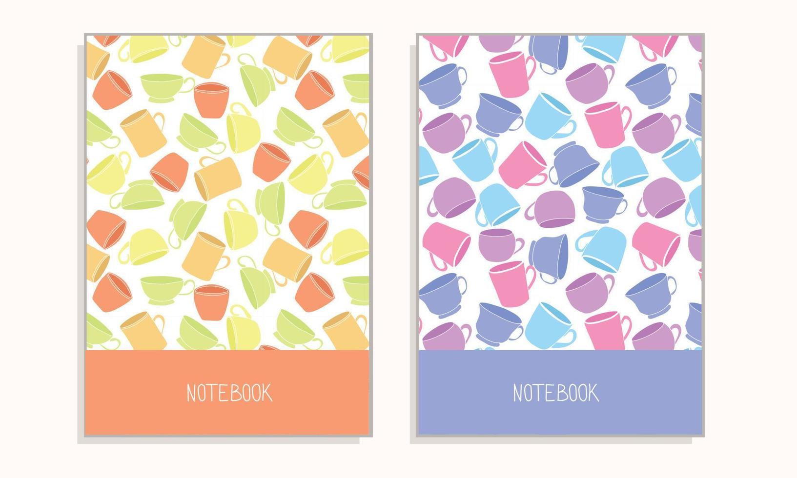 Cover kitchen notebook for receipts with many different cups. Hand draw vector illustration.