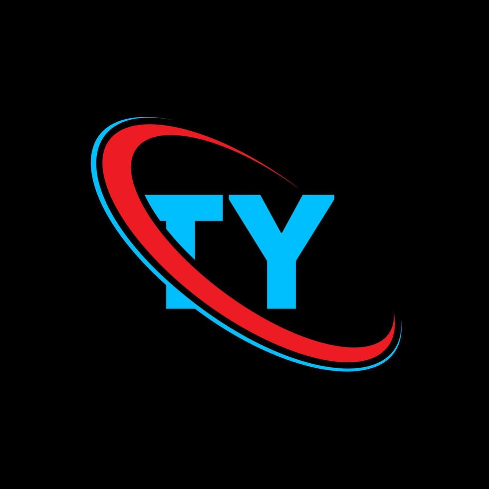 logotipo de ty. ty diseño. letra ty azul y roja. diseño del logotipo de la letra ty. letra inicial ty círculo vinculado en mayúsculas logotipo del monograma. vector