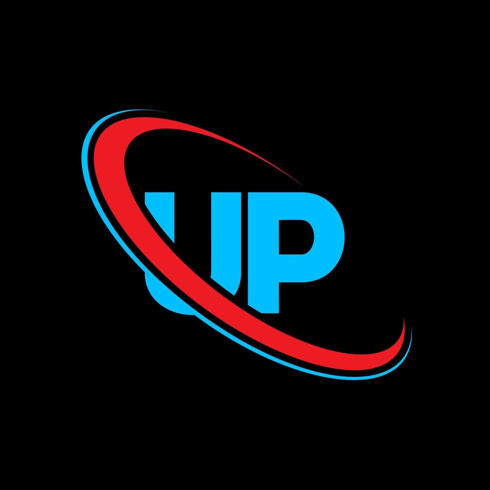 UP logo. UP design. Blue and red UP letter. UP letter logo design. Initial letter UP linked circle uppercase monogram logo. vector