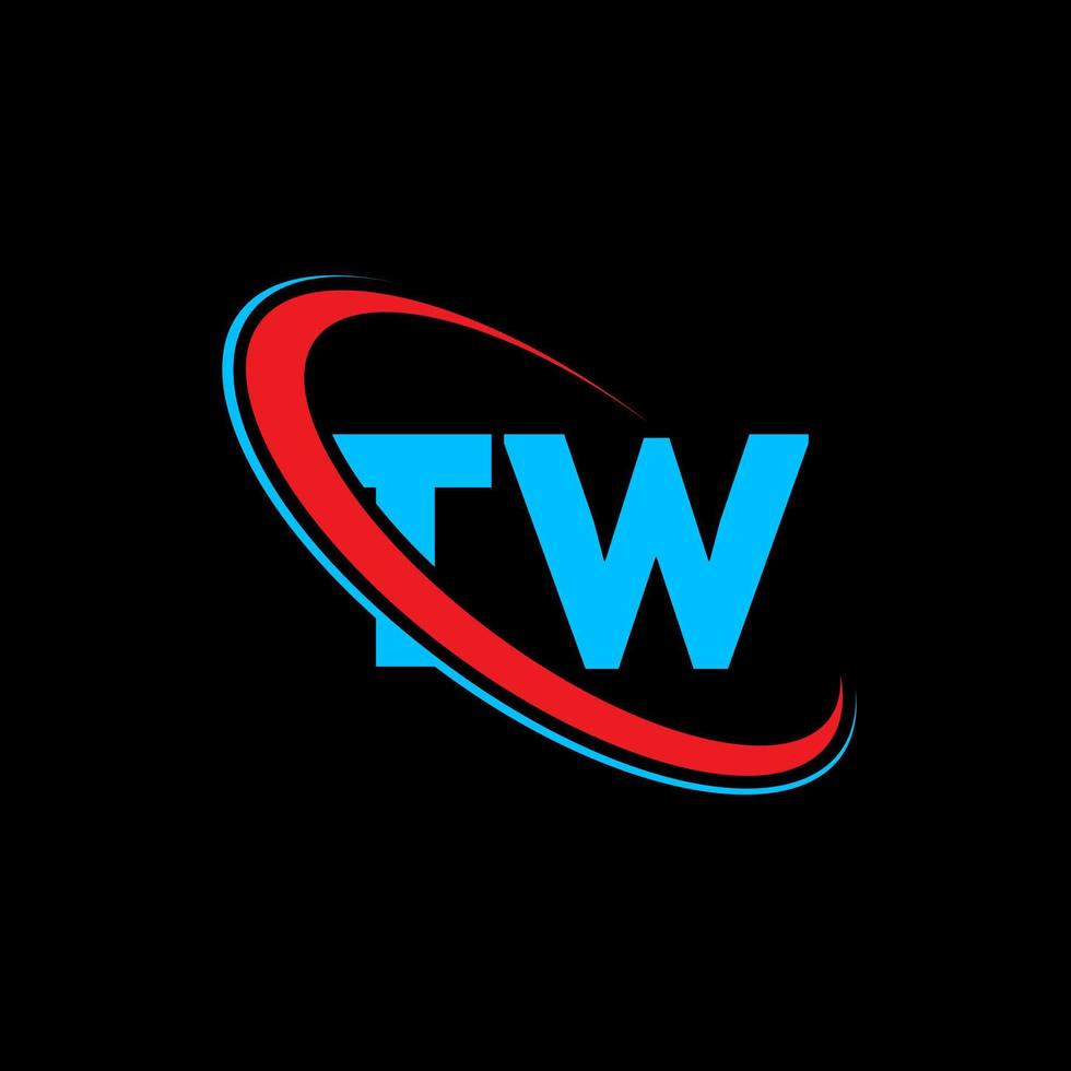 TW logo. TW design. Blue and red TW letter. TW letter logo design. Initial letter TW linked circle uppercase monogram logo. vector