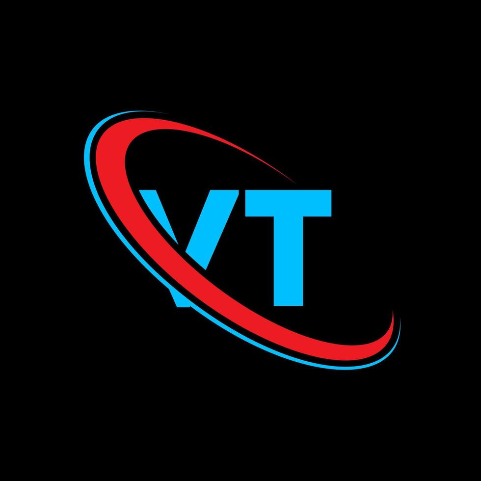 logotipo vt. diseño vt. letra vt azul y roja. diseño del logotipo de la letra vt. letra inicial vt círculo vinculado logotipo de monograma en mayúsculas. vector