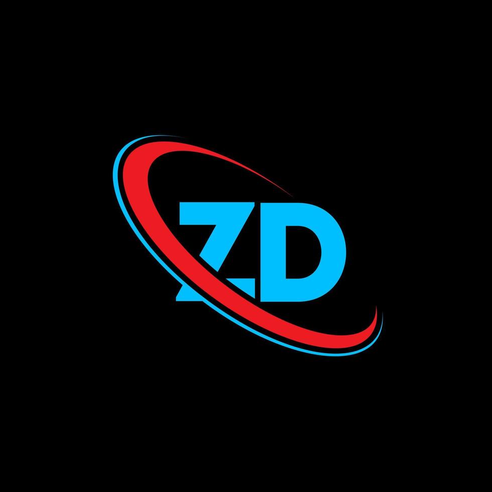 logotipo de zd. diseño zd. letra zd azul y roja. diseño del logotipo de la letra zd. letra inicial zd círculo vinculado logotipo de monograma en mayúsculas. vector