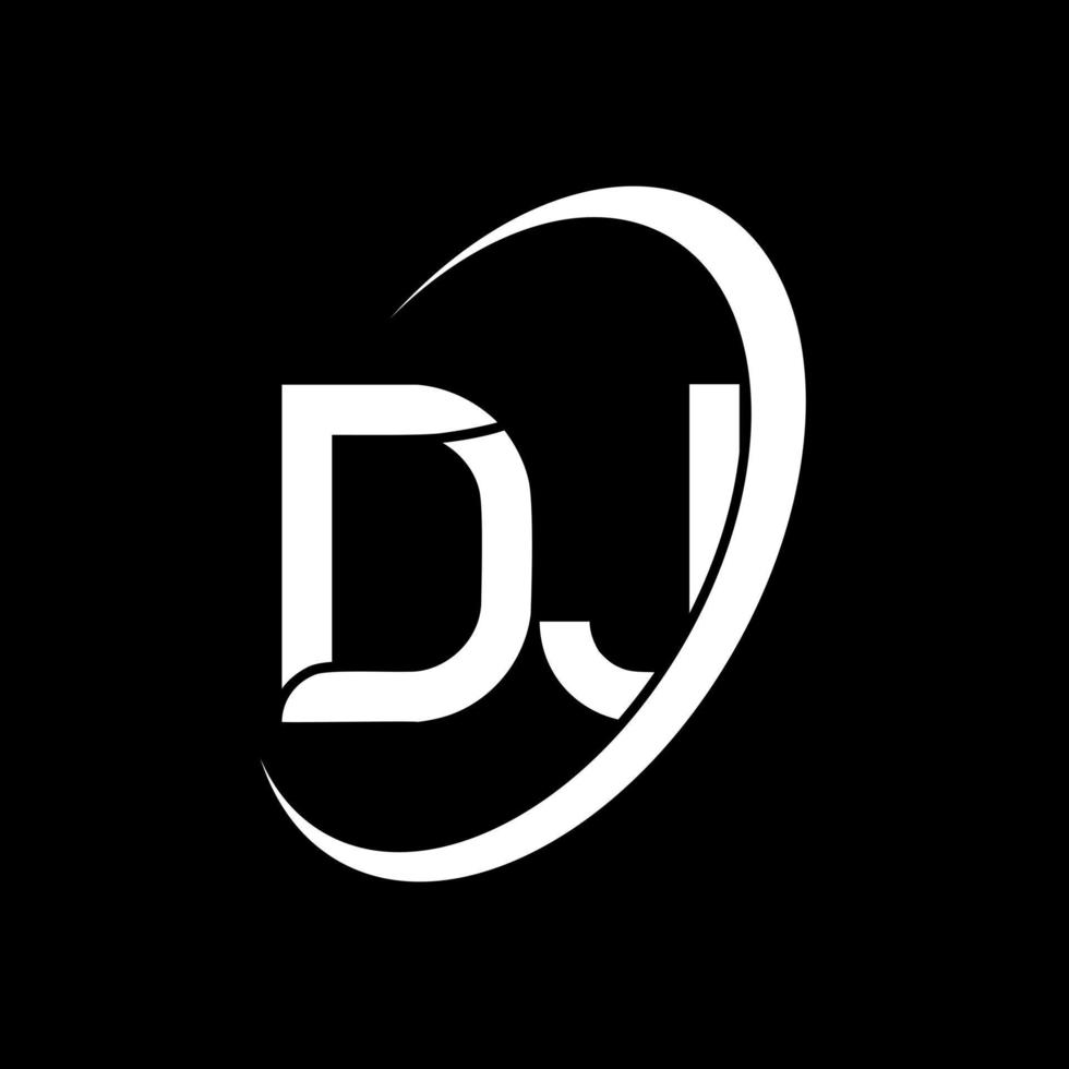 logotipo de DJ. diseño de DJ carta de dj blanco. diseño del logotipo de la letra dj. letra inicial dj círculo vinculado logotipo de monograma en mayúsculas. vector