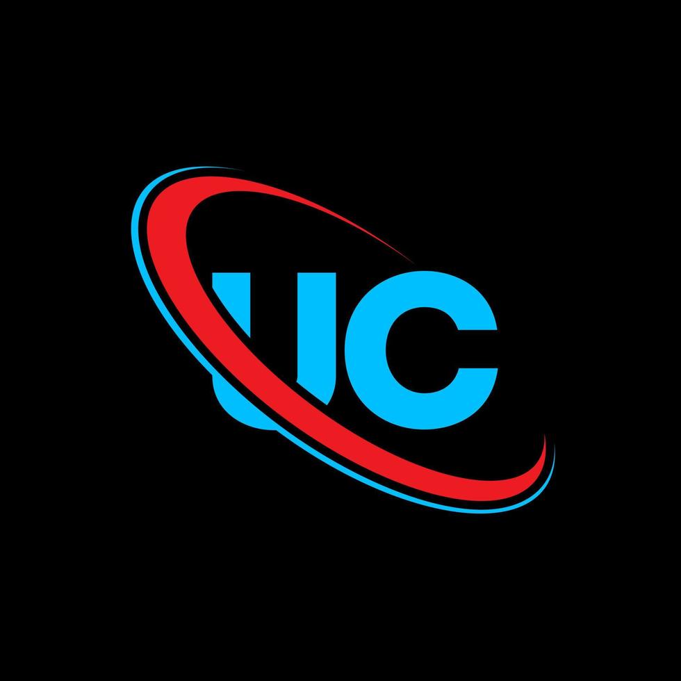 logotipo de la uc. diseño de la u.c. letra uc azul y roja. diseño del logotipo de la letra uc. letra inicial uc círculo vinculado en mayúsculas logotipo del monograma. vector