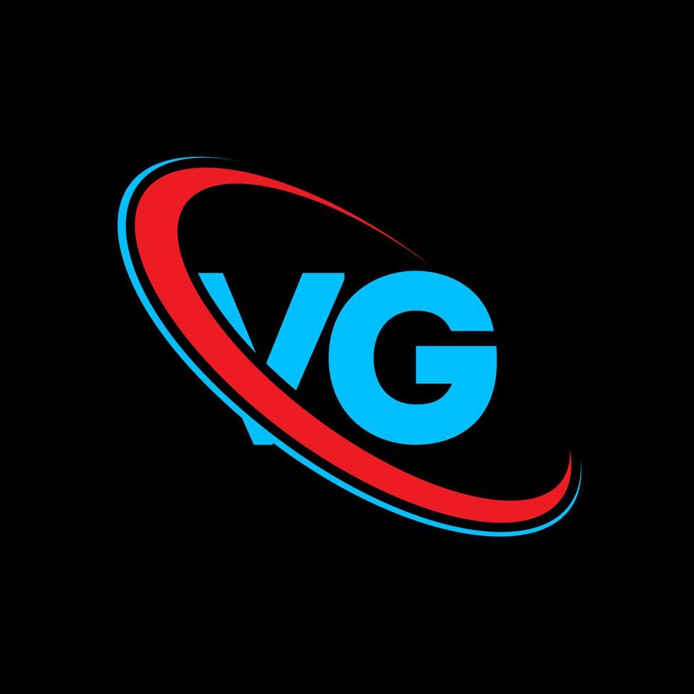 logotipo vg. diseño vg. letra vg azul y roja. diseño del logotipo de la letra vg. letra inicial vg círculo vinculado logotipo de monograma en mayúsculas. vector