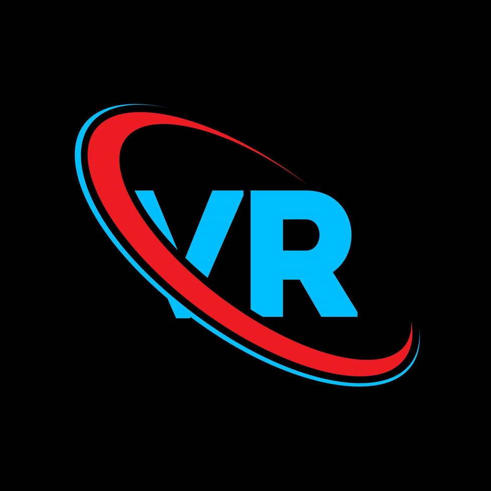 logotipo vr. diseño de realidad virtual letra vr azul y roja. diseño de logotipo de letra vr. letra inicial vr círculo vinculado logotipo de monograma en mayúsculas. vector