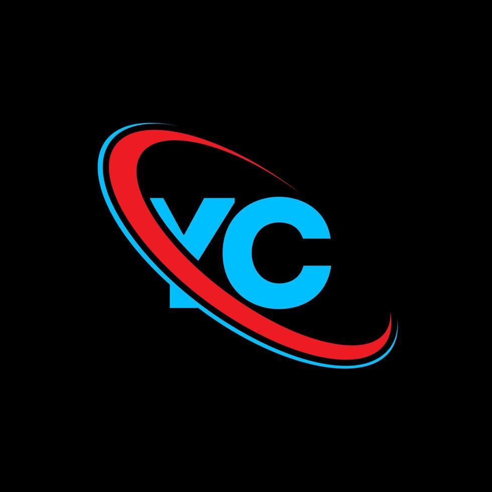 YC logo. YC design. Blue and red YC letter. YC letter logo design. Initial letter YC linked circle uppercase monogram logo. vector