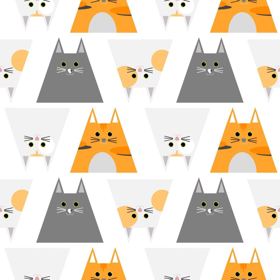 Vector background seamless pattern of cat on white background.