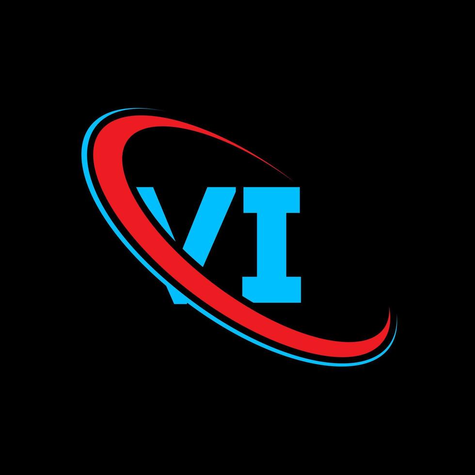 VI logo. VI design. Blue and red VI letter. VI letter logo design. Initial letter VI linked circle uppercase monogram logo. vector