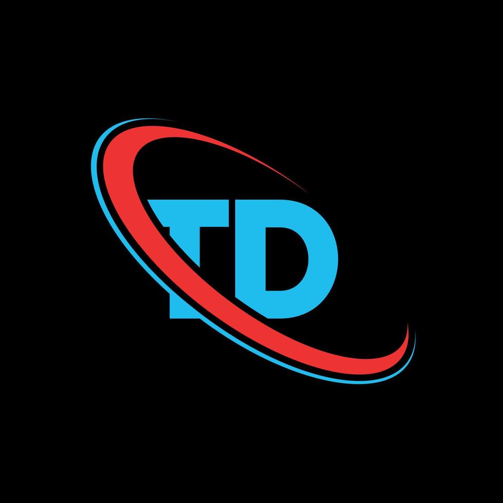 logotipo de td. diseño td. letra td azul y roja. diseño del logotipo de la letra td. letra inicial td círculo vinculado logotipo de monograma en mayúsculas. vector