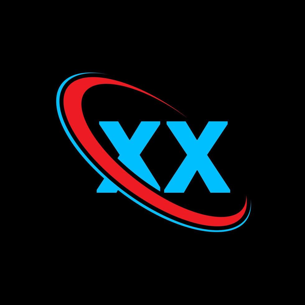 logotipo x. diseño XX. letra xx azul y roja. diseño del logotipo de la letra xx. letra inicial xx círculo vinculado logotipo de monograma en mayúsculas. vector