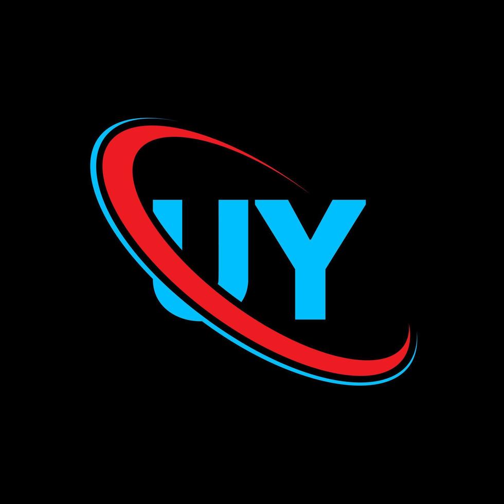 UY logo. UY design. Blue and red UY letter. UY letter logo design. Initial letter UY linked circle uppercase monogram logo. vector