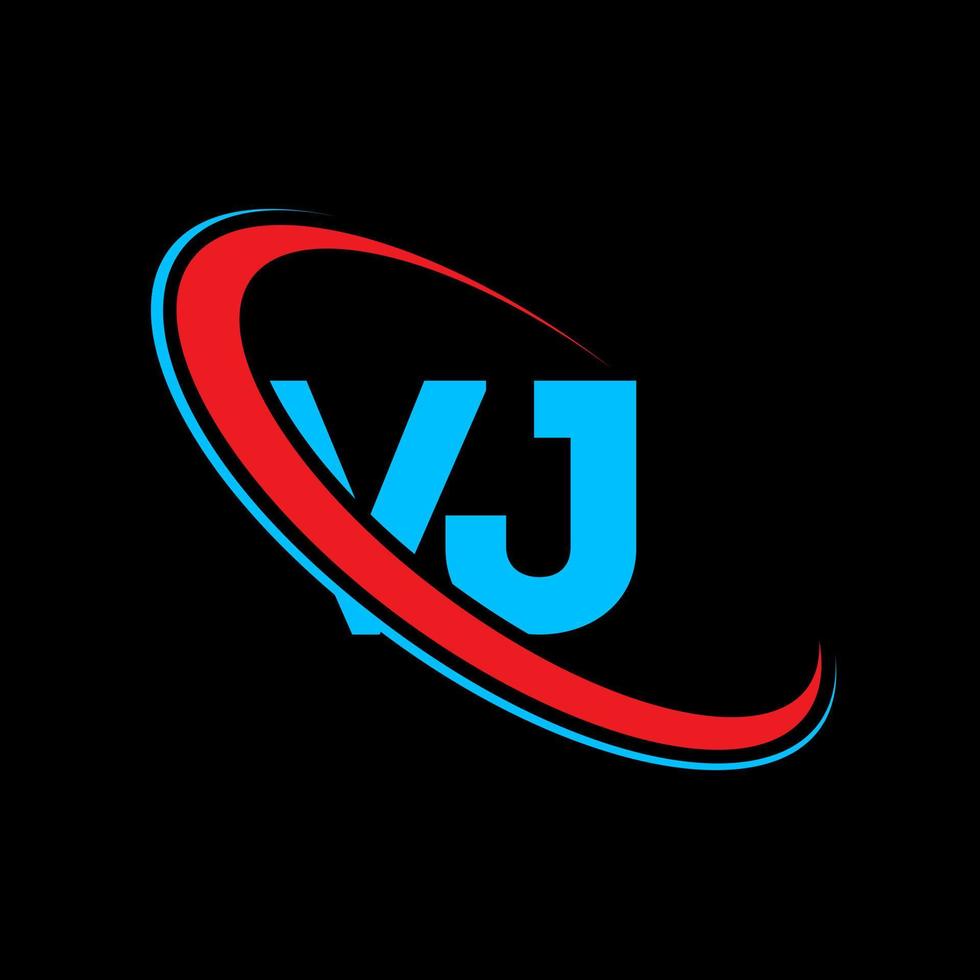 logotipo v.j. diseño vj. letra vj azul y roja. diseño del logotipo de la letra vj. letra inicial vj círculo vinculado logotipo de monograma en mayúsculas. vector