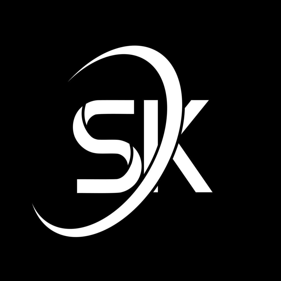 SK logo. S K design. White SK letter. SK letter logo design. Initial letter SK linked circle uppercase monogram logo. vector