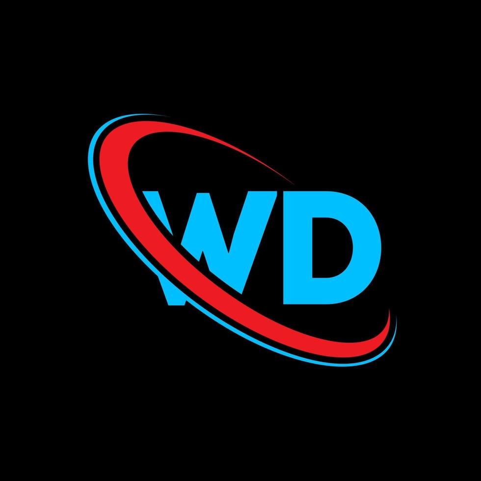 logotipo de wd. diseño wd. letra wd azul y roja. diseño del logotipo de la letra wd. letra inicial wd círculo vinculado logotipo de monograma en mayúsculas. vector