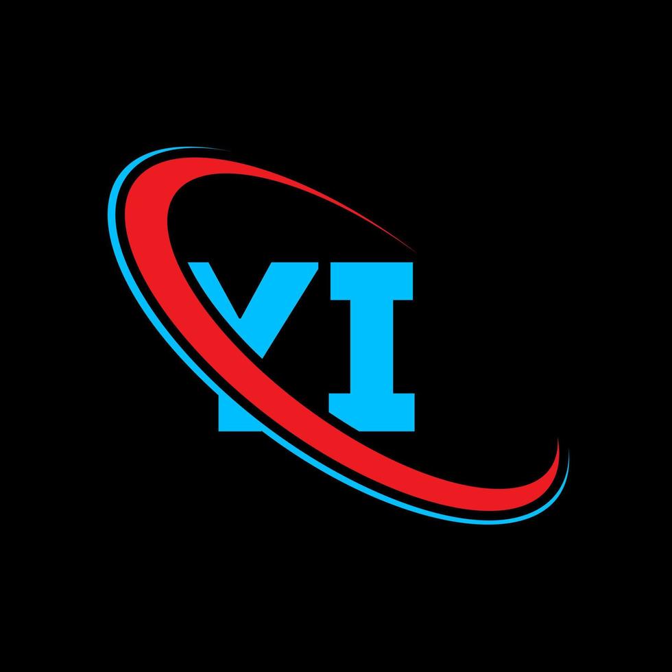 YI logo. YI design. Blue and red YI letter. YI letter logo design. Initial letter YI linked circle uppercase monogram logo. vector