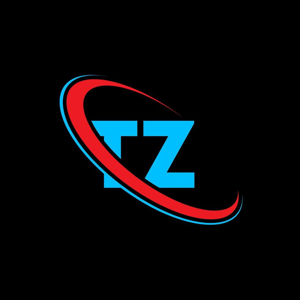 logotipo de tz. diseño tz. letra tz azul y roja. diseño del logotipo de la letra tz. letra inicial tz círculo vinculado logotipo de monograma en mayúsculas. vector