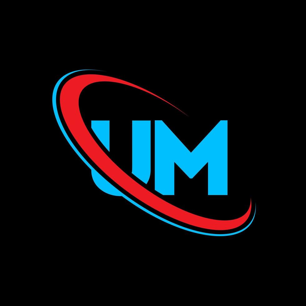 UM logo. UM design. Blue and red UM letter. UM letter logo design. Initial letter UM linked circle uppercase monogram logo. vector