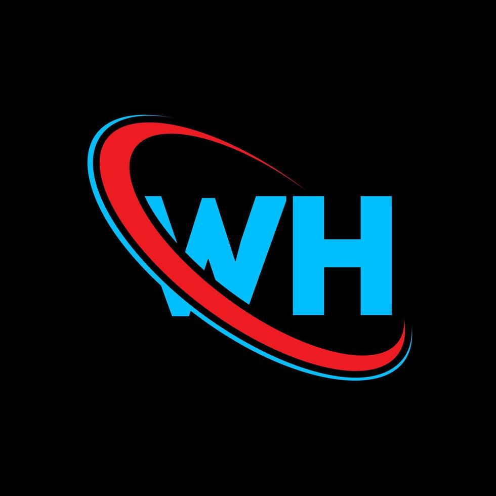 logotipo de wh. qué diseño. letra wh azul y roja. diseño del logotipo de la letra wh. letra inicial con el logotipo del monograma en mayúsculas del círculo vinculado. vector