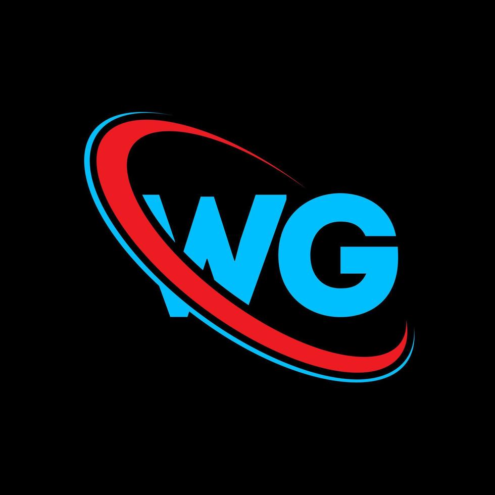 logotipo de wg. diseño wg letra wg azul y roja. diseño de logotipo de letra wg. letra inicial wg círculo vinculado logotipo de monograma en mayúsculas. vector