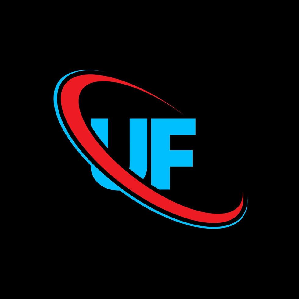 UF logo. UF design. Blue and red UF letter. UF letter logo design. Initial letter UF linked circle uppercase monogram logo. vector