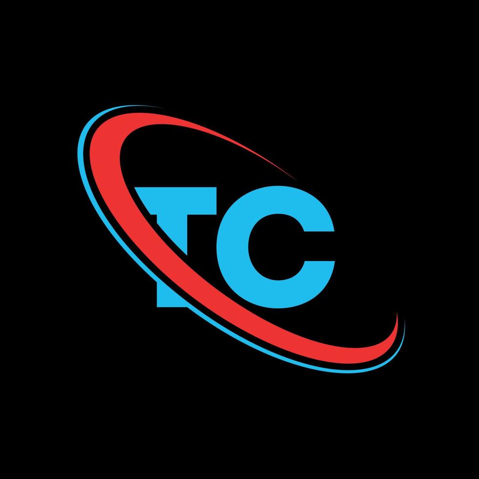 logotipo de tc. diseño t.c. letra tc azul y roja. diseño del logotipo de la letra tc. letra inicial tc círculo vinculado logotipo de monograma en mayúsculas. vector