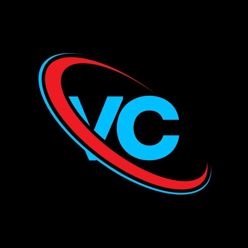 logotipo v.c. diseño v.c. letra vc azul y roja. diseño del logotipo de la letra vc. letra inicial vc círculo vinculado logotipo de monograma en mayúsculas. vector